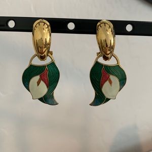 Vintage Cloisonne SG signed floral earrings